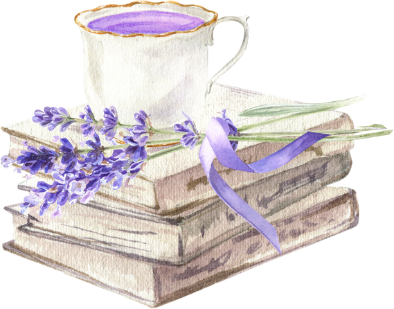 Books with lavender bouquet